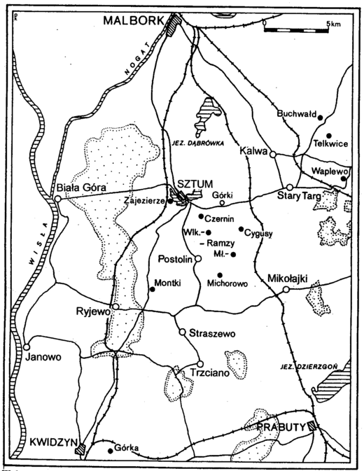Map of the family's estates around Sztum, Malbork and Kwidzyn in East Prussia